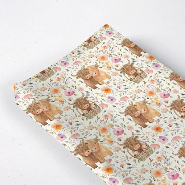 KuphiL10C Cartoon Highland Cow Flowers Floral Baby Changing Pad Cover,Unisex Western Farm Animals