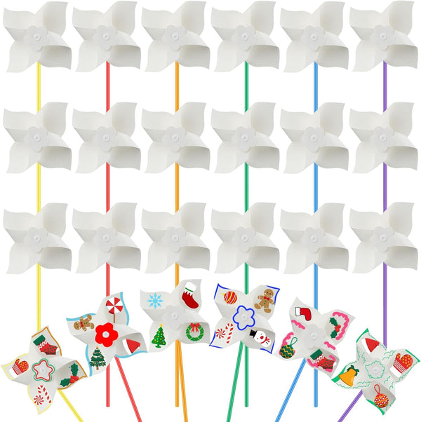 Poen 100 Pcs DIY Pinwheels Paper Craft Bulk Color Your Own White Pinwheels