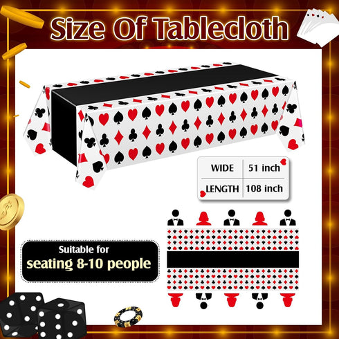 3 Pcs Casino Theme Party Decorations, Poker Tablecloth and Disposable Table Cover for Game Birthday Party Supplies (51