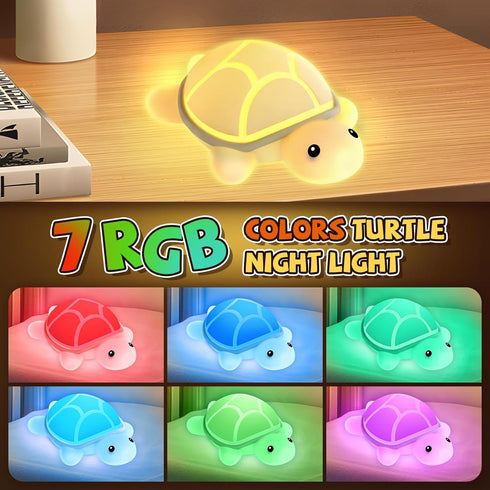 Gusweet 7 Turtle Night Light for Kids, Color Changing & Touch Control, Rechargeable USB Silicone Squishy LED Lamp
