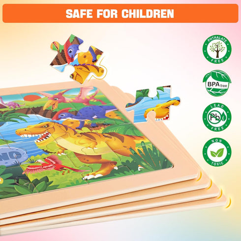 Nexority 4 Packs 24 3-5, 4-8, PCs Wooden Puzzles for Kids Ages Montessori Toddler Jigsaw Puzzles, Preschool Educational
