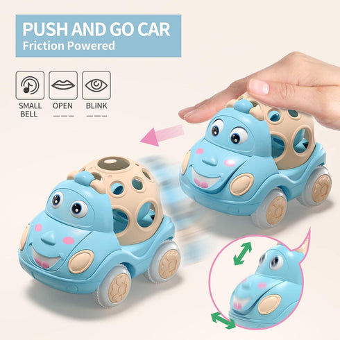 Baby Girl Toy Cars, Pink Push and Go Trucks Rattles for Infant Toddler Girls, Soft Rattle Car Gifts