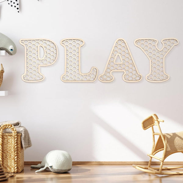 Generic Play Sign - 12 In Wooden Rattan Letters Playroom Sign, Playroom Wall