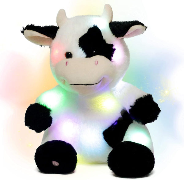 Hopearl LED Plush Cow Lighting Up Stuffed Animal Diary Cattle Floppy Night