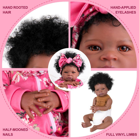 Aori Lifelike Black Reborn Baby Girl Dolls - 20 Inch Realistic Newborn Dolls