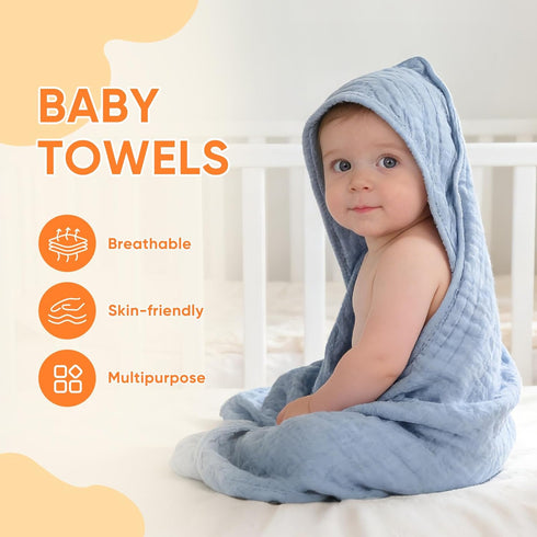 MIGIOL 100% 32 32 Inches, 3 Muslin Baby Towels Cotton Super Soft Muslin Baby Bath Towel - x Suitable for Newborn
