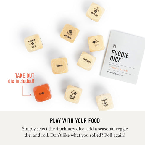 Two Tumbleweeds Foodie Dice - New Edition | Play with your Food! | Set of 9 Dice to Inspire Creative, Seasonal Meals | includes Take Out Die | Unique Cooking Gift