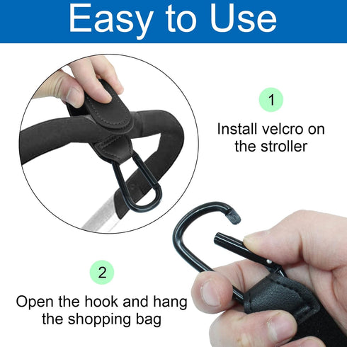 Seimneire 2 Mommy Pcs Black Stroller Hooks Clips, Baby Hook Straps for Diaper Shopping Bags Stroller Accessories