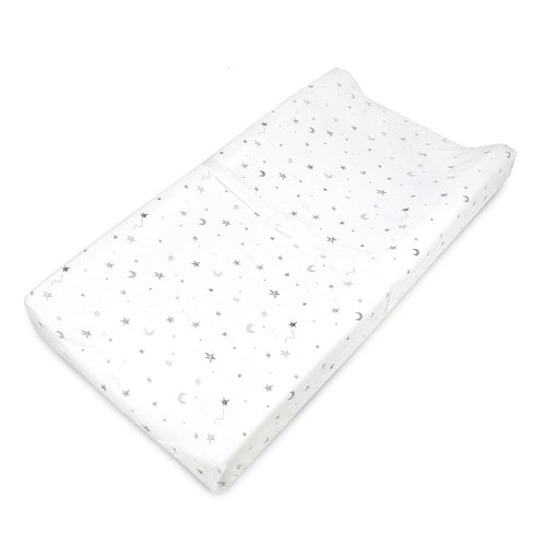 TL Care Printed 100% Cotton Knit Fitted Contoured Changing Table Pad Cover, Compatible with Mika Micky Bassinet, Gray