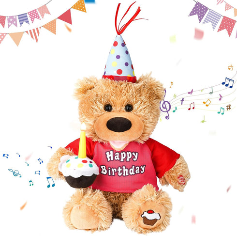 Adults,12" Dancing Singing Happy Birthday Interactive Teddy Bear Stuffed Animal W/Cupcake,Singing Stuffed Animals