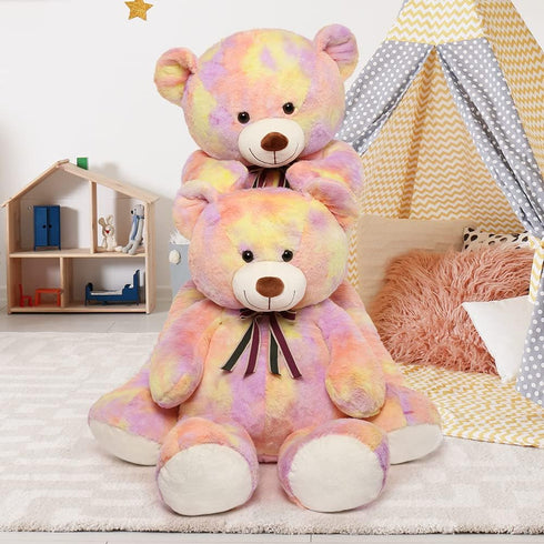 Tezituor 40in Giant Teddy Bear, Big Stuffed Animal Plush, Rainbow Yellow Soft Gifts for Baby Shower, Birthday