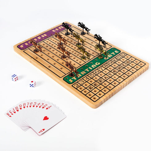 11 4 2 2-11 Horse Race Board Game with Luxury Metal Horses, Dice, Card Boxes and Thickened Wood Game Board for Players