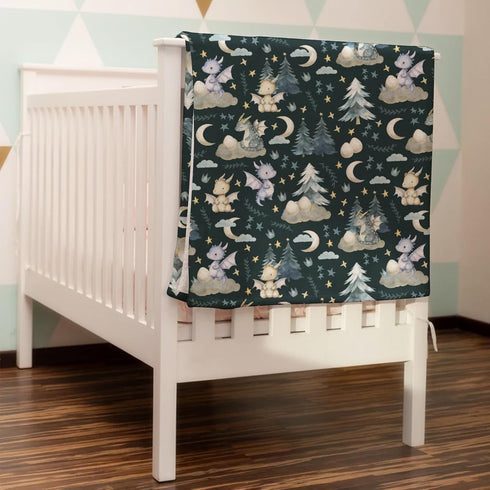 Fairytale Dragons Baby Blanket for Boy Girl Cute Dragons Eggs Moon Stars Trees Swaddle Blanket Dreamy Animal Crib