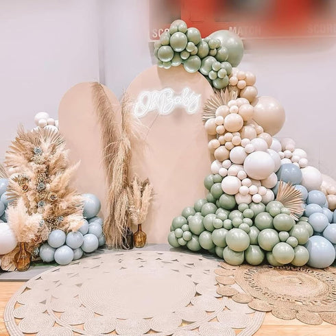 12 Inch Jobkoo Sage Green Dusty Blue Balloons, Retro Slate Light Blue Olive Green White Sand Beige Nude Eucalyptus