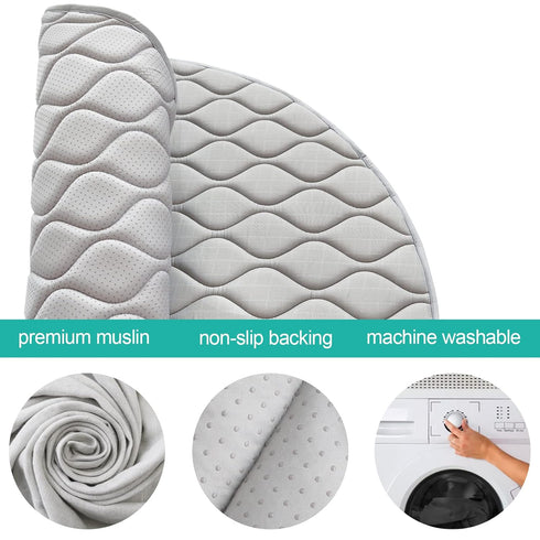 4040, Biloban Foam Play Mat Muslin One-Piece Crawling Mat for Baby & Toddler to Play on Floor, Non Slip, Grey