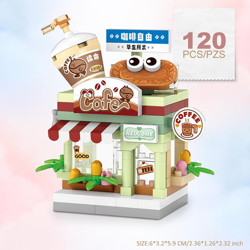 MEIEST 4 Set,Simulation PCS Mini City Shop Street View Building Blocks Architecture Collection Particle Construction