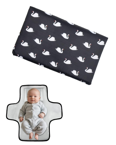 Cute Swan Portable Diaper Changing Mat,Waterproof Foldable Travel Changing Pad,On-The-Go Wipeable Reusable
