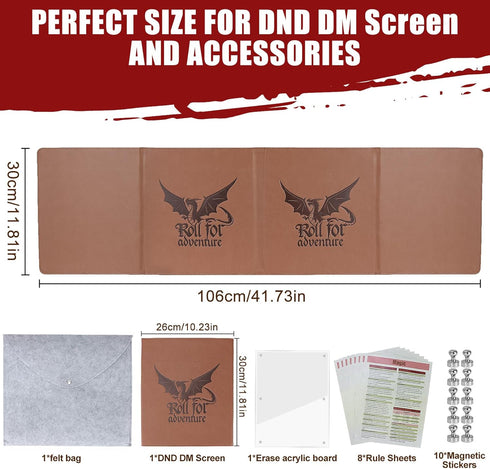 DND DM Screen 5e | Deluxe Leather 4-Panel Customizable Magnetic Panel Game Master Screen