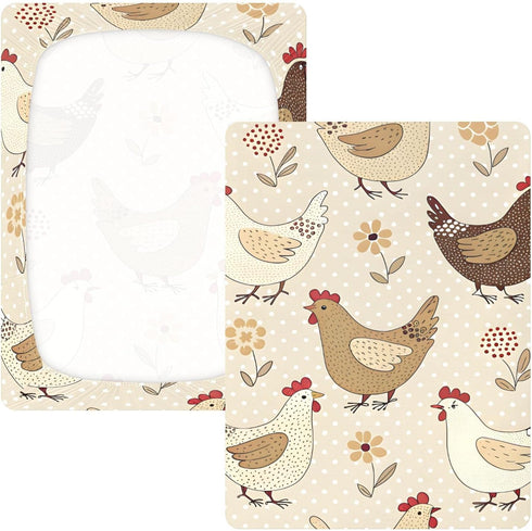 CZXW 52" 28" Netural Hens Crib Sheets Fitted x Natural Cotton Soft & Breathable for Baby Crib Mattress