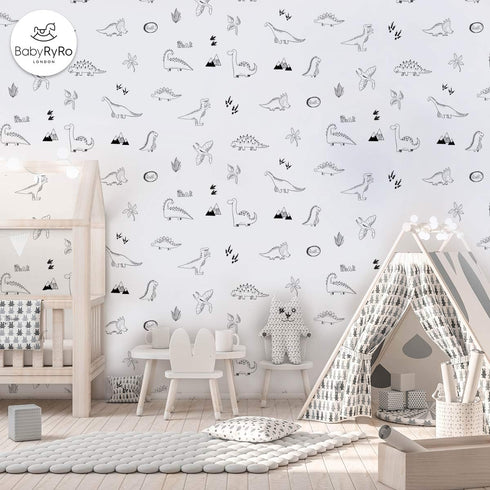 Dinosaur Wall Stickers, 36 Count, Peel & Stick, Reusable, Black Vinyl, Modern Contemporary Style, Wall Decals