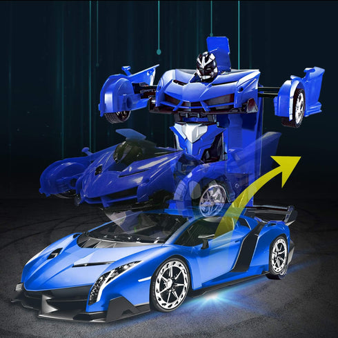 AMENON Remote Control Transform Car Robot Toy for Boys Kids with Lights, 2.4Ghz 1:18 Rechargeable 360° Rotating Race Car