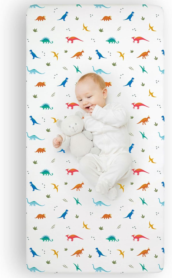Wildkin 100% Cotton Fitted Crib Sheet, Soft & Breathable - Jurassic Dinosaurs