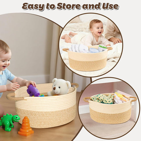 ELIDANTE Decor,19.69" 11.42" 7.48" Woven Basket for Toys, Blankets & Gifts Empty ,Cotton Rope Storage Basket
