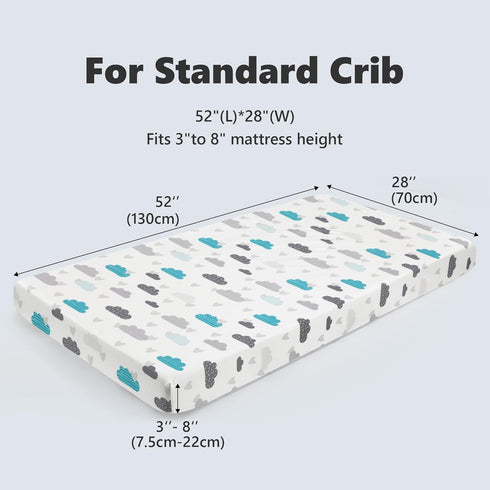 TILLYOU Baby Crib Sheets, 2 Pack Super Soft Toddler Bed Sheets for Standard Crib Mattress 28x52in, Blue Clouds and Stars