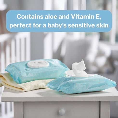(12 Pack, 864 99% 6.8 7 72 Pack McKesson Baby Wipes, Unscented Wipes) - Aloe & Vitamin E, Water, Flip-Top Lid, Wipes