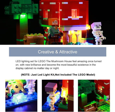 BrickBling LED Light for Lego Mushroom House 21179 Building Kit; Creative Light Kit for Lego 21179 House Playset (Without Model)