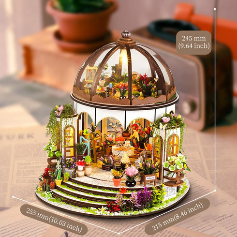 DIY Miniature House Kit,Green Garden Mini House Building Kit with LED & Furniture,Tiny House Dollhouse Kit for Adults