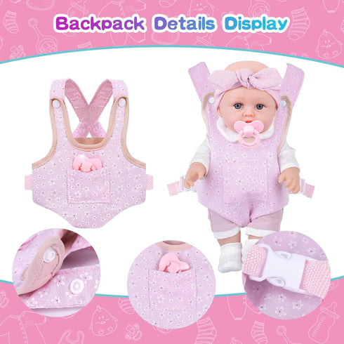 BDDOLL 12'' Playset Baby Doll with Clothes and Dolls Carrier Accessories Included Baby Carrier, Bottles, Nipple, Socks