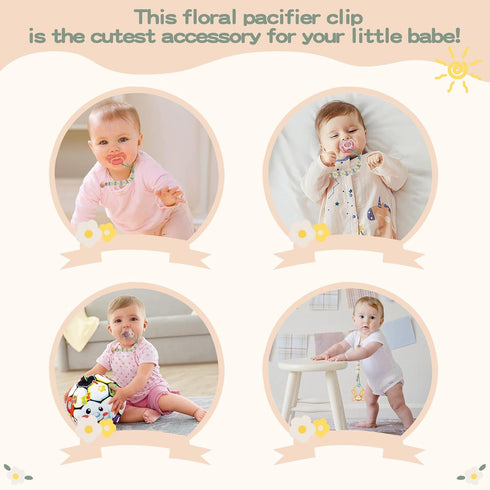 Pacifier Clip for Boys Girls Floral Daisy Macrame Paci Clip Pacifier Holder Leash Boho Wooden Clips Handmade Braided