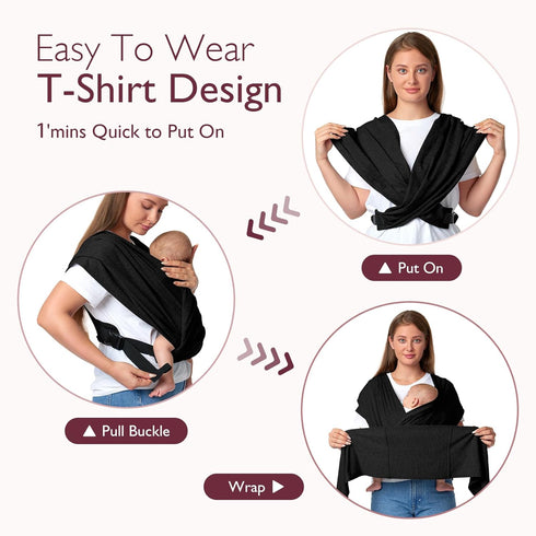 Momcozy 8-35lbs, 30-47inch, Baby Wrap Carrier Skin-Friendly Fabric, Easy to Wear Baby Carrier Sling T-Shirt Design