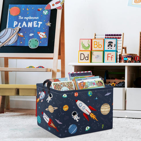 36L Clastyle Rocket Astronaut Shelf Basket for Boys Cosmic Planet Universe Blue Storage Bin Rectangle Clothes Books Toy