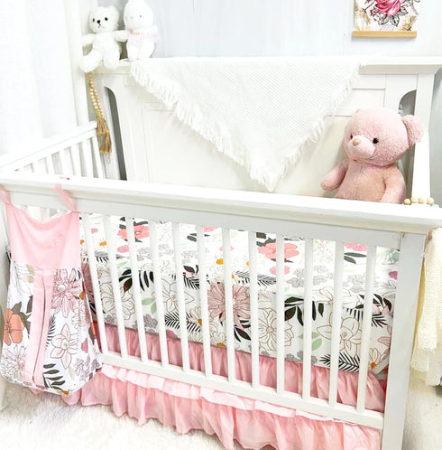 4-Piece Set Set Crib Bedding for Girls, Pink Baby Girl Bedding with Super Soft Crib Skirt, Reversible Baby Quilt, Crib