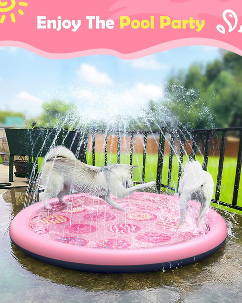 0.58 mm Summer 67in) Peteast Anti-Slip Pink Donut Print Splash Pad for Kids and Dogs Thicken Sprinkler Dog Pool