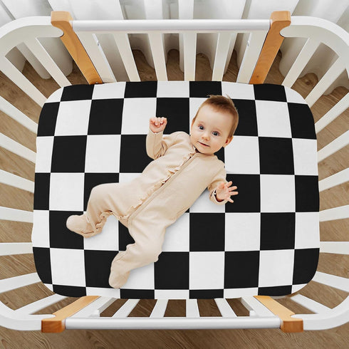 Emelivor Pack 52x28IN Checkerboard Plaid Crib Sheets for Boys Girls and Play Sheets Breathable Mini Crib Sheets Fitted
