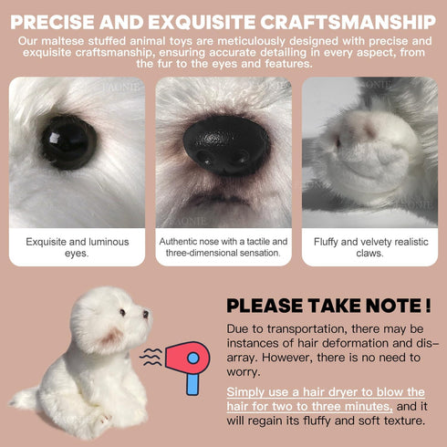 Realistic Plush Dog Toy - Lifelike Stuffed Animal, Fluffy Maltese Dog (Large)