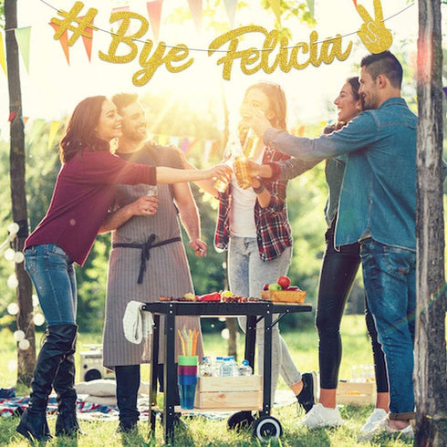 Bye Felicia Banner, Gold Glitter Garland Party Supplies for Moving, Graduation, Farewell, Job Change Decoration