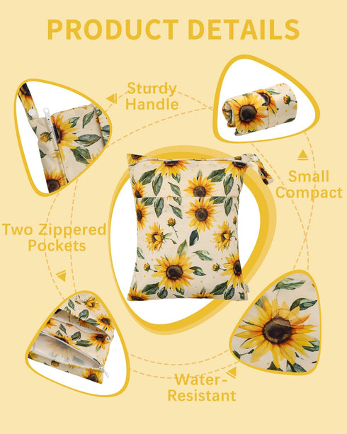 3 Pack, Clothes(Sunflower,Lemon,Stripe),3LN43-B babygoal Wet Dry Bags Waterproof Travel Bags for Swimsuits, Beach