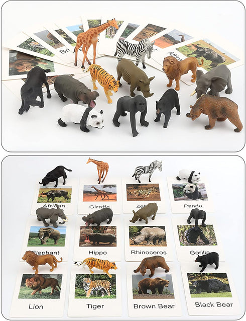 Realistic Animal Figurines Toys, Small Montessori Animal Figures with Flash Cards, Montessori Materials for Toddler