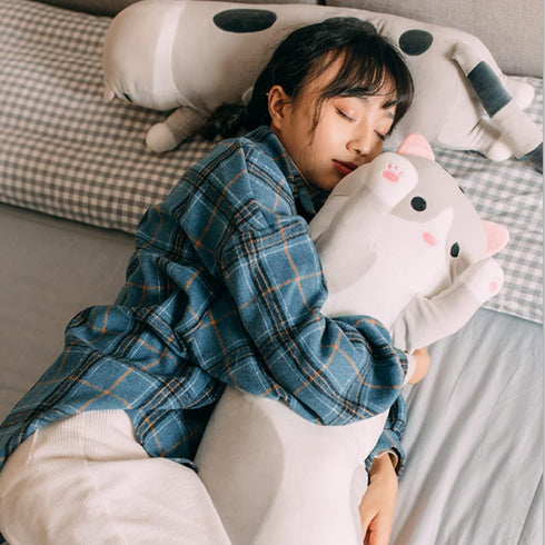 Soft Cat Plush Pillow - Long Stuffed Animals Sleeping Pillow, Cute Long Body Pillow Gift for Kids (43.5inch, Grey)