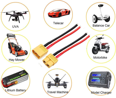 5 Pairs XT60 Connector Adapter, Male and Female Plug with 10cm 14AWG Silicone Wire for RC Lipo Battery