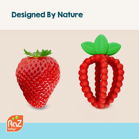 3 RaZbaby Bites Silicone Baby Teething Toy Sensory Toy with Textured BerryBumps for Teething Relief, Easy-to-Hold Fruit