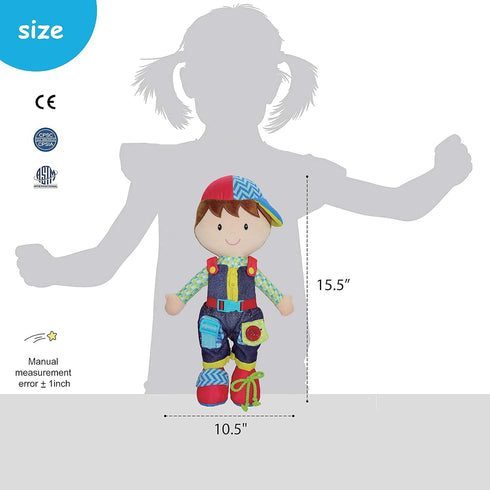 June Garden 15.5" Dressy Friends Lucas, Educational Stuffed Plush Doll for Kids and Toddlers 2 Years and Up