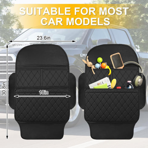 LCMWHOP Seat Back Protector - Leather Kick Mat with Storage Pockets, Front & Back Seat Cover for Kids -Large Capacity