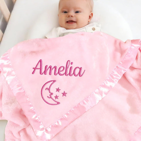 XJoyBloush Personalized Baby Blanket with Embroidered Name,Custom Baby Receiving Blankets Soft Fleece Toddler