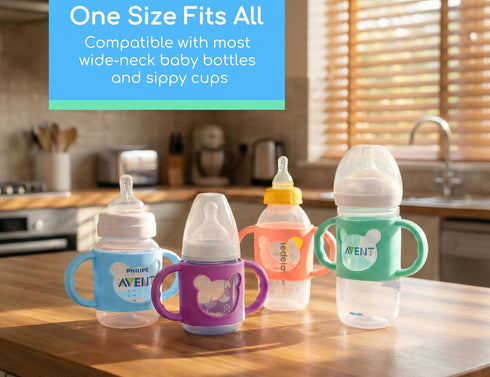 Pack 2, Baby Bottle Handles, Durable Food Grade Silicone Transitional Sippy Cup Handle Grip for Wide-Neck Baby Bottles