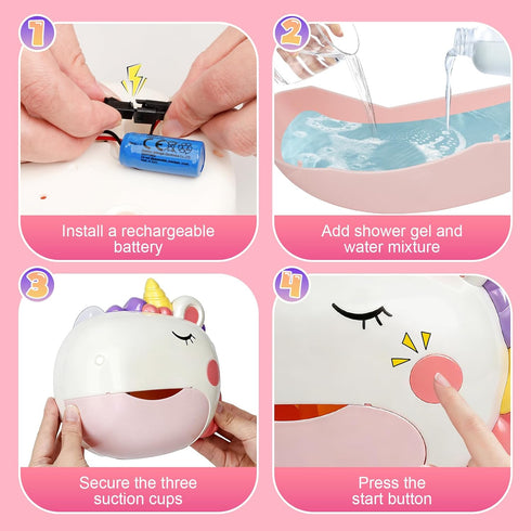 JoiTale 12 1-3 4-8 Baby Bath Toys, Unicorn Rechargeable Bath Bubble Machine, Automatic Bubble Maker with Music, Bathtub